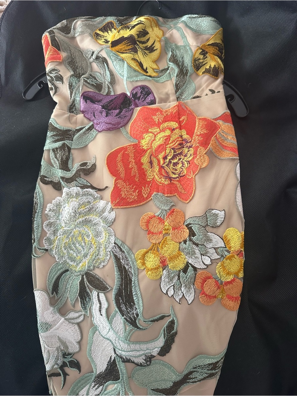 Milly Strapless Nude Mini Dress with Multicolor Floral Embroidery.  Never worn.